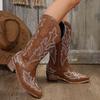2025 осень и зима Европа и Америка 43 большой размер толстый каблук средний каблук вышитые рукава ковбойские сапоги в стиле вестерн высокие кожаные сапоги женские сапоги