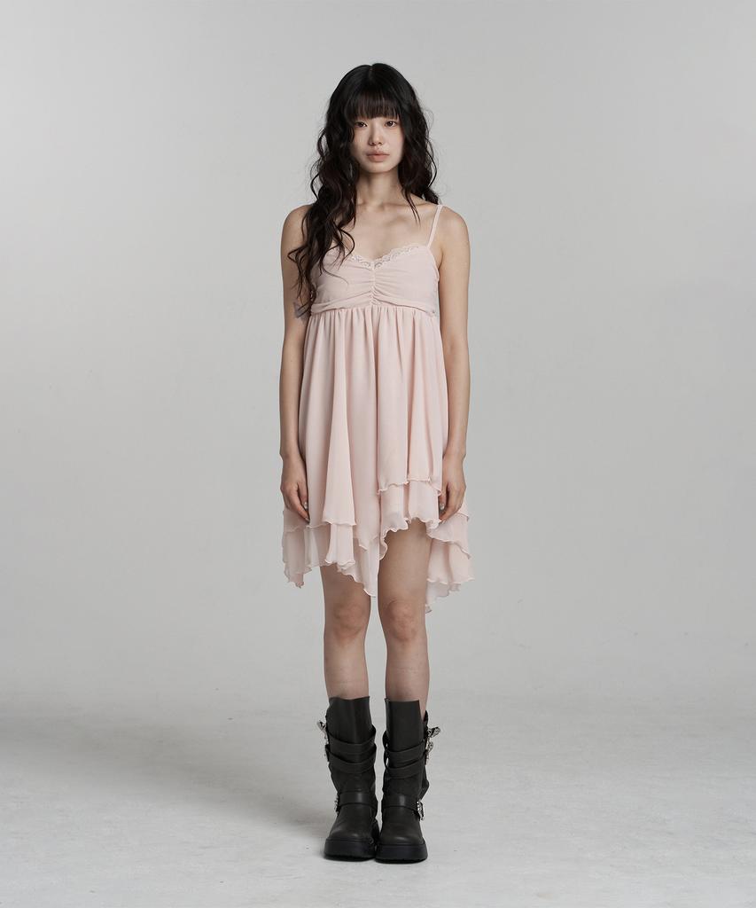 Ilio [Bit-O X Ilio] Peach Asymmetric Chiffon Dress