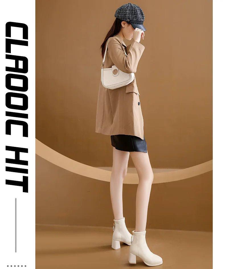 Женские ботильоны на массивном каблуке - 2025 Французский плюшевый теплый, нескользящий, увеличивающий рост, стройнящий стиль Мартин для осени/зимы