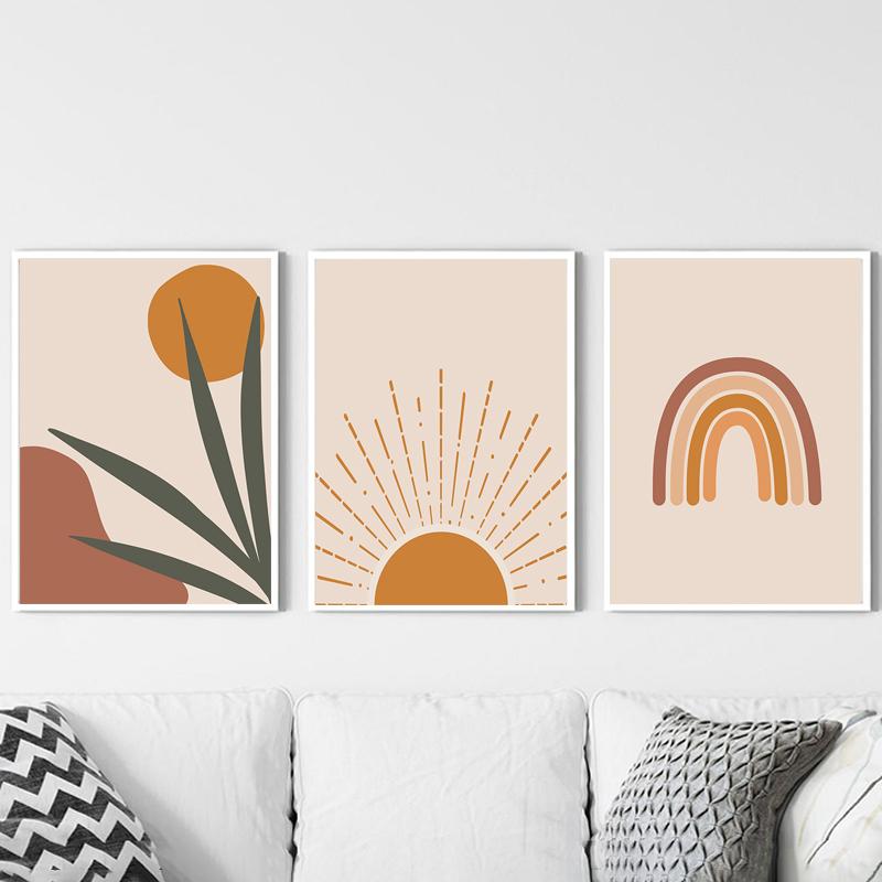 Абстрактное Настенное Искусство Бохо Плакат Декор Терракотовая Живопись Плакаты и Принты Линейные Художественные Фотографии для Гостиной Украшения Дома