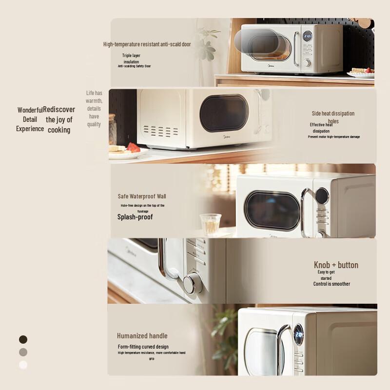 Midea M2F 20л Ретро-кремовая микроволновая печь с китайской вилкой (адаптер в комплекте)