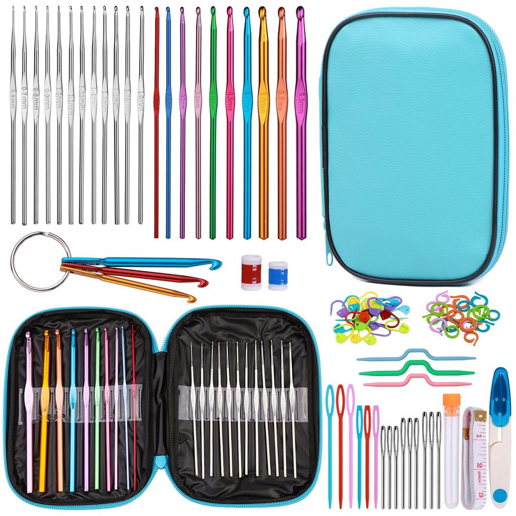 Fenrry 86PCS Набор крючков для вязания Набор спиц для вязания со спицами Маркеры петель Цветная сумка для вязания крючком