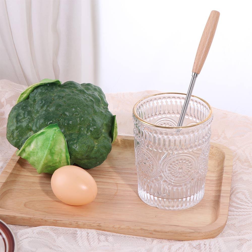 Useful Mini Egg Whisk Wooden Handle Manual Egg Beater Stainless Steel Egg Beater Cooking