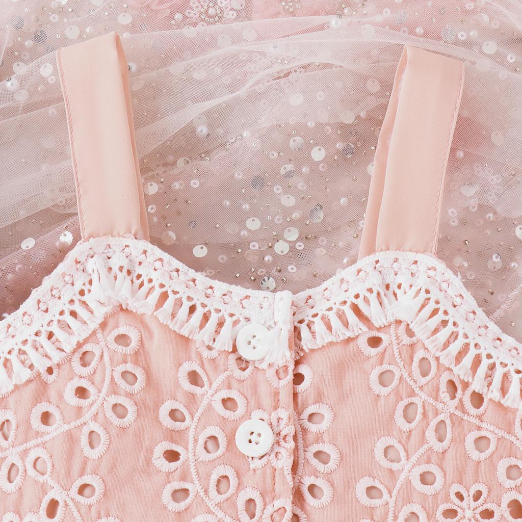 Модный костюм для девочек, летний детский повседневный кружевной топ с бретелькой через шею + шорты с вырезом и поясом