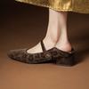 Sheep Skin Summer Spring Autumn Low Heels Leopard Women Square Toe Mary Janes Shallow Pumps