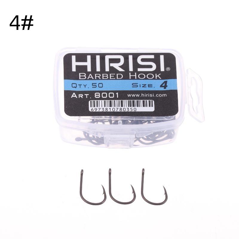 Hirisi 50 шт. Карповые крючки с покрытием PTFE, с ушком, с микробородкой, высокоуглеродистая сталь, 8029, Рыболовные аксессуары, Соединяемая коробка