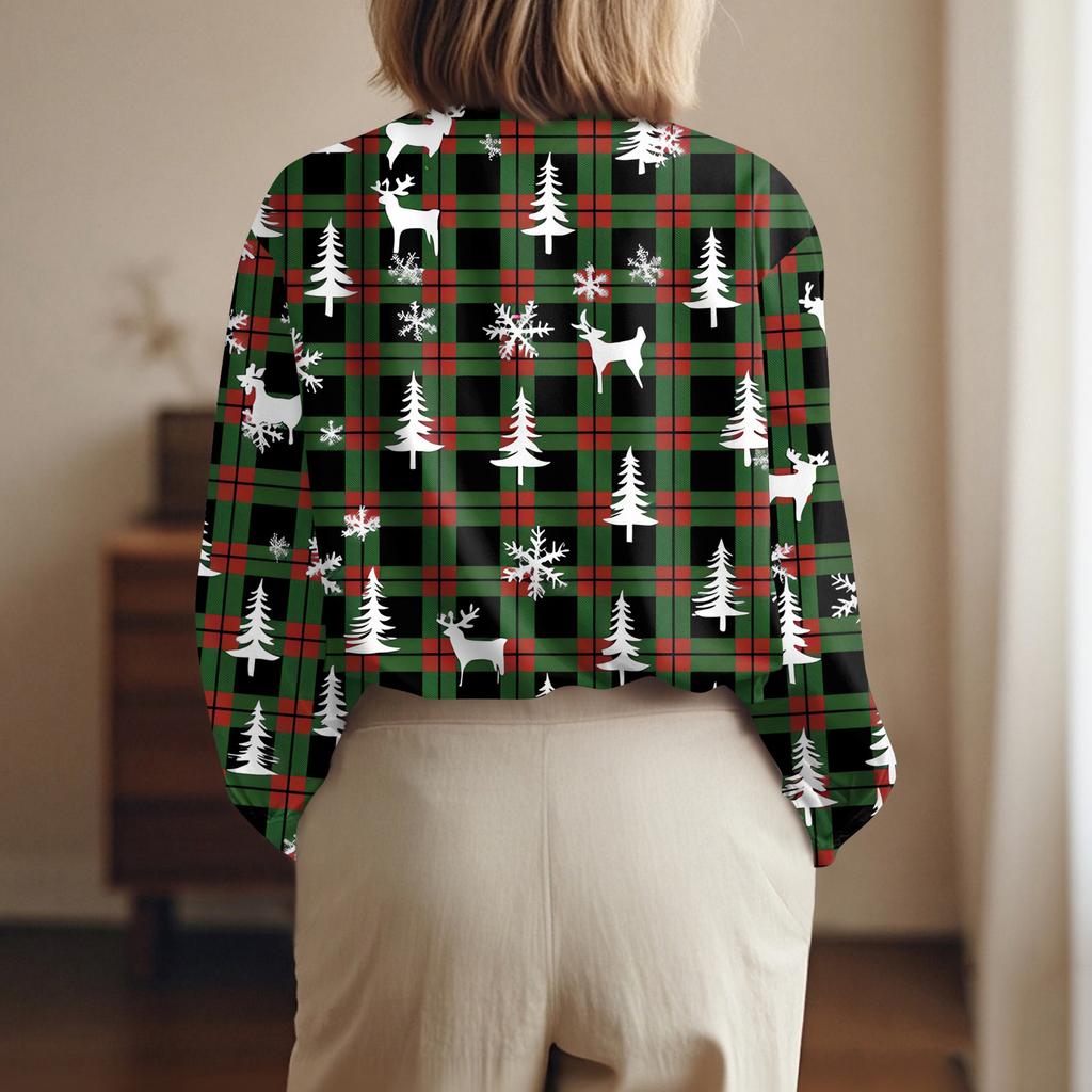 Women's Shirt Blouse Christmas Print Button Long Sleeve Casual Basic Shirt Collar Regular Top