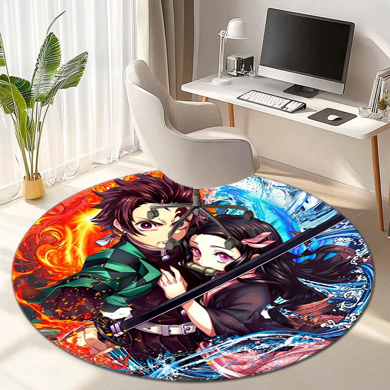 Classic Japanese-style cartoon Demon Slayer round rug, home soft decorative anti-slip yoga mat and chair mat, outdoor floor mat carpet K6