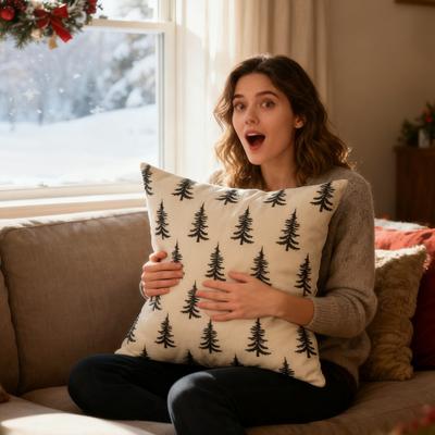 45x45СМ Наволочка на декоративную подушку с рождественской елкой, Наволочка с принтом рождественской елки, Домашняя гостиная, Спальня, Диван, Кровать, Декоративная квадратная наволочка