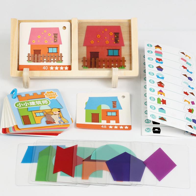 Wooden Toy Building Blocks For Children With Geometric Design And Brain Development