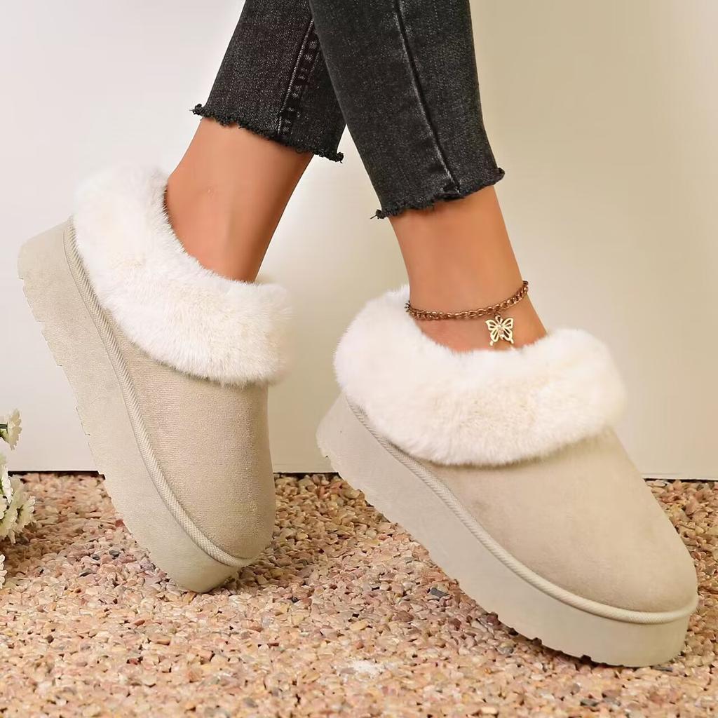 Fashion Fluffy Faux Fur Platform Snow Boots Women Thermal Plush Slip On Winter Boots Woman Thick Sole Non Slip Warm Cotton Padded Shoes
