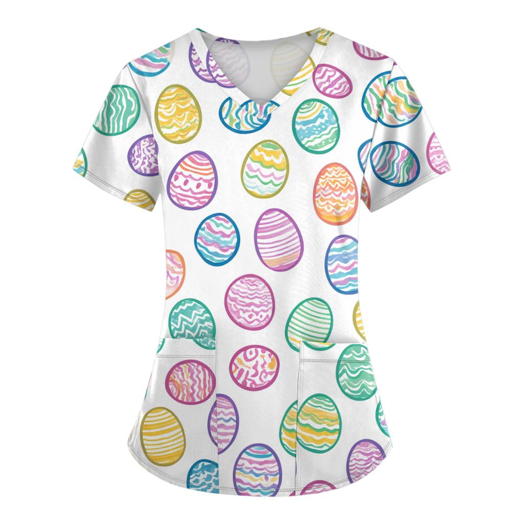 Женские модные комбинезоны с коротким рукавом и V-образным вырезом, с карманами, пасхальные топы с принтом, одежда