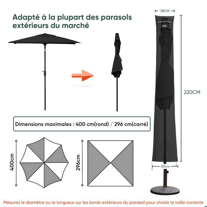 Sekey Housse de Protection pour Parasol - Tissu Oxford 600D Imperméable et Anti-UV, Taille 220 x 30/50 cm, Poignées Rembourrées