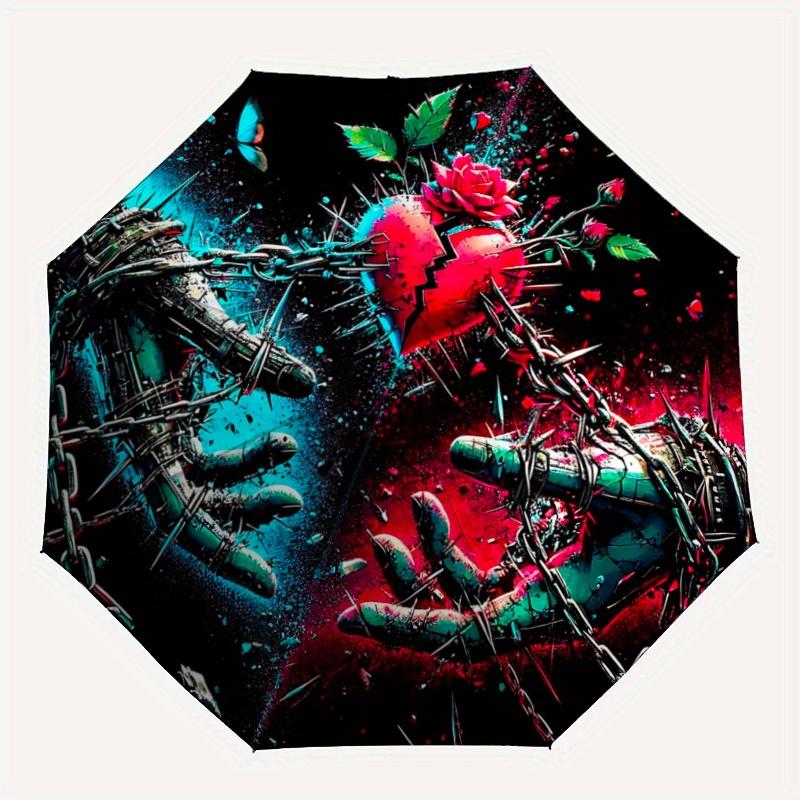 1pc Broken Heart in Chains Automatic Open/CloseUmbrella,Compact Umbrella for Men & Women Day Gift.W016