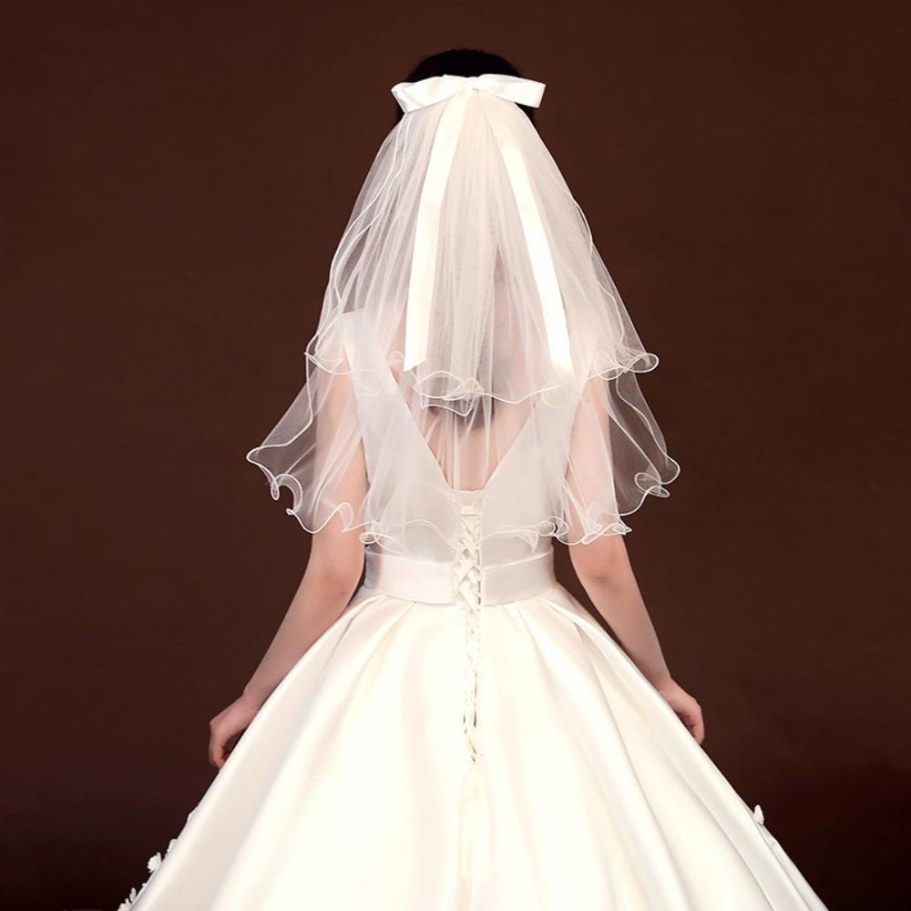 2 шт. Элегантная двухслойная повязка на голову с бантом, свадебная марля, головной убор из марли для невесты, вечеринка