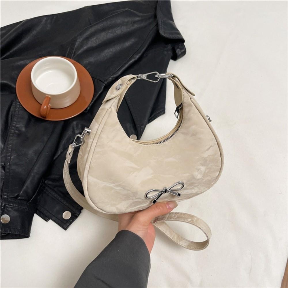Elegant Leather Bow Shoulder Bag Large Capacity Solid Color Crossbody Bag Korean Style Women's Handbag Women