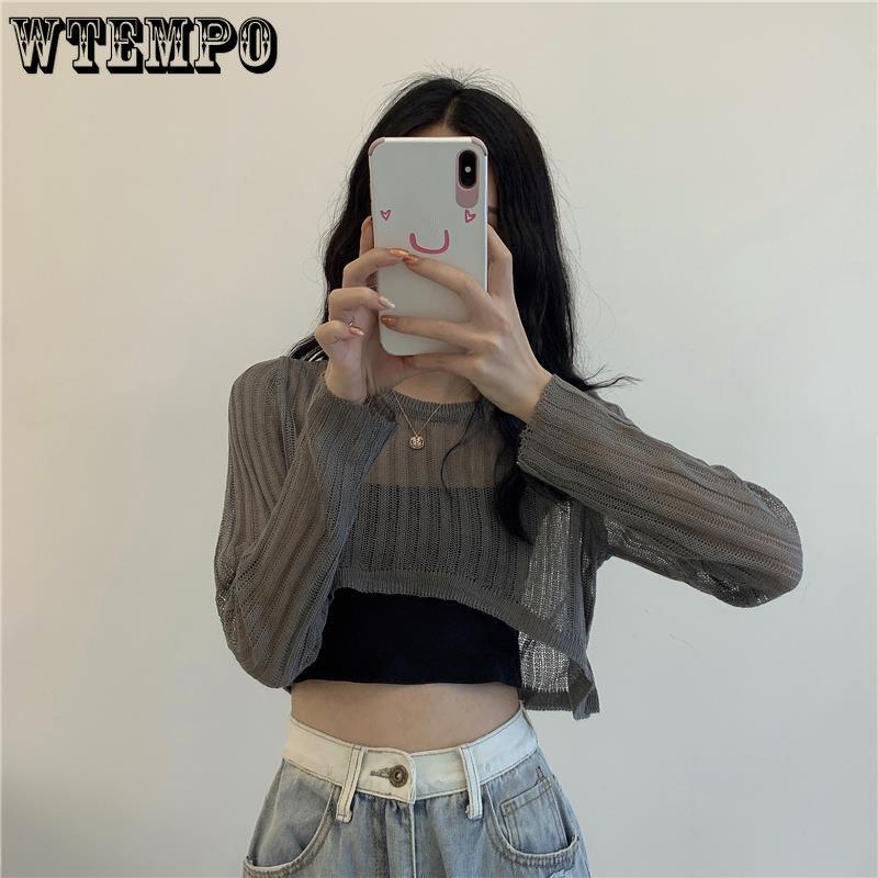 Women Breathable O-neck Hollow Out Sun Shading Summer Crop Tops Girl Elegant Loose Korean Style Trendy Solid Shawls