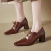 2024 Новая мода Женские туфли со шнуровкой и верхом из мягкой овечьей кожи Туфли-лодочки с квадратным носком и толстым каблуком Однотонные вечерние туфли