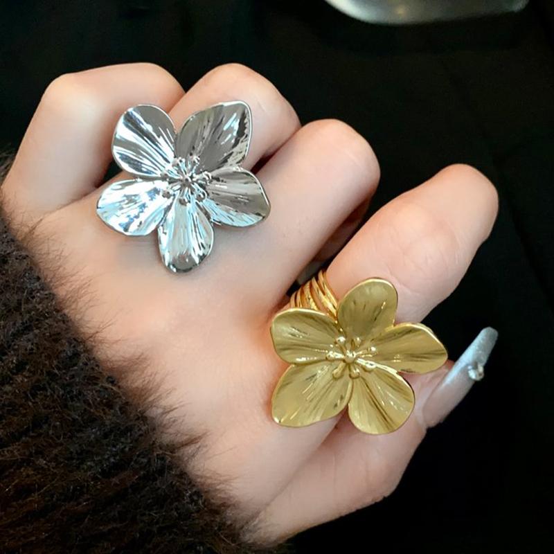 Delicate Flower Open Ring Rhinestone Imitation Pearl Rings Ladies Fashion Butterfly Design Ring Temperament Rings Jewelry K-