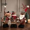 Retro Style Xmas Room Decorations Christmas Retractable Leg Plush Doll, Santa Snowman Elk Figures with Stuffed Fabric Character Toys Adjustable