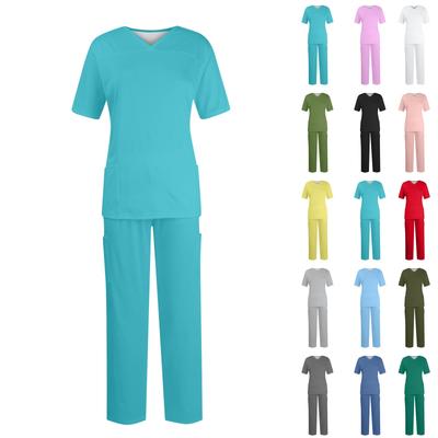 Женский топ с коротким рукавом и v-образным вырезом + брюки, рабочий комплект, свободные повседневные футболки с короткими рукавами, топ и длинные брюки, спортивный костюм