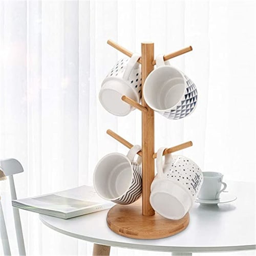 PENGQIMM Bamboo Mug Tree, Wooden Cup Stand, Drainer, Drying Coffee Cup Holder, Kitchen Storage, Drinking Cup, Tea Cup, Coffee Cup, Drying Drainer, Mug