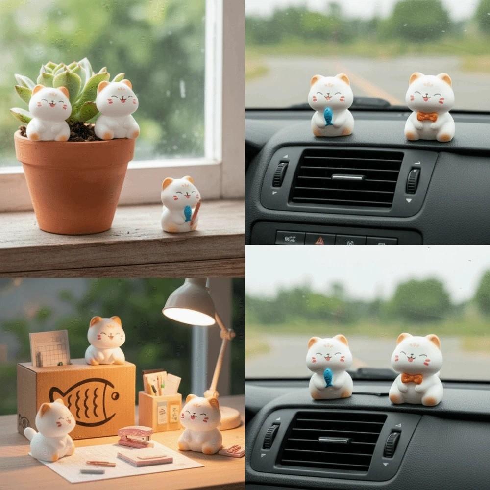 Wealth Cat Model Mini Resin Crafts Kawaii Animal Ornaments Cat Figurine Desktop Decoration
