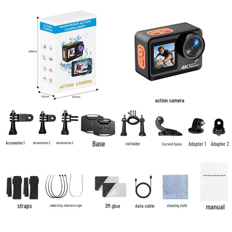 4K Dual-Screen HD Waterproof Sports Camera with EIS & WiFi
