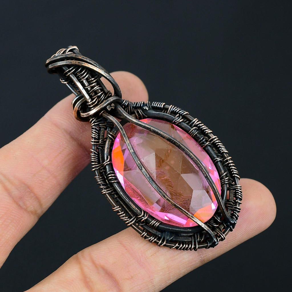 Древо жизни Кунцит Драгоценный камень ручной работы из чистой медной проволоки Ювелирный кулон на День памяти