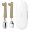 Edison Infant Silicone Spoon Fork Case Set, Giraffe Beige, Spoon + Fork + Case, 1 Set