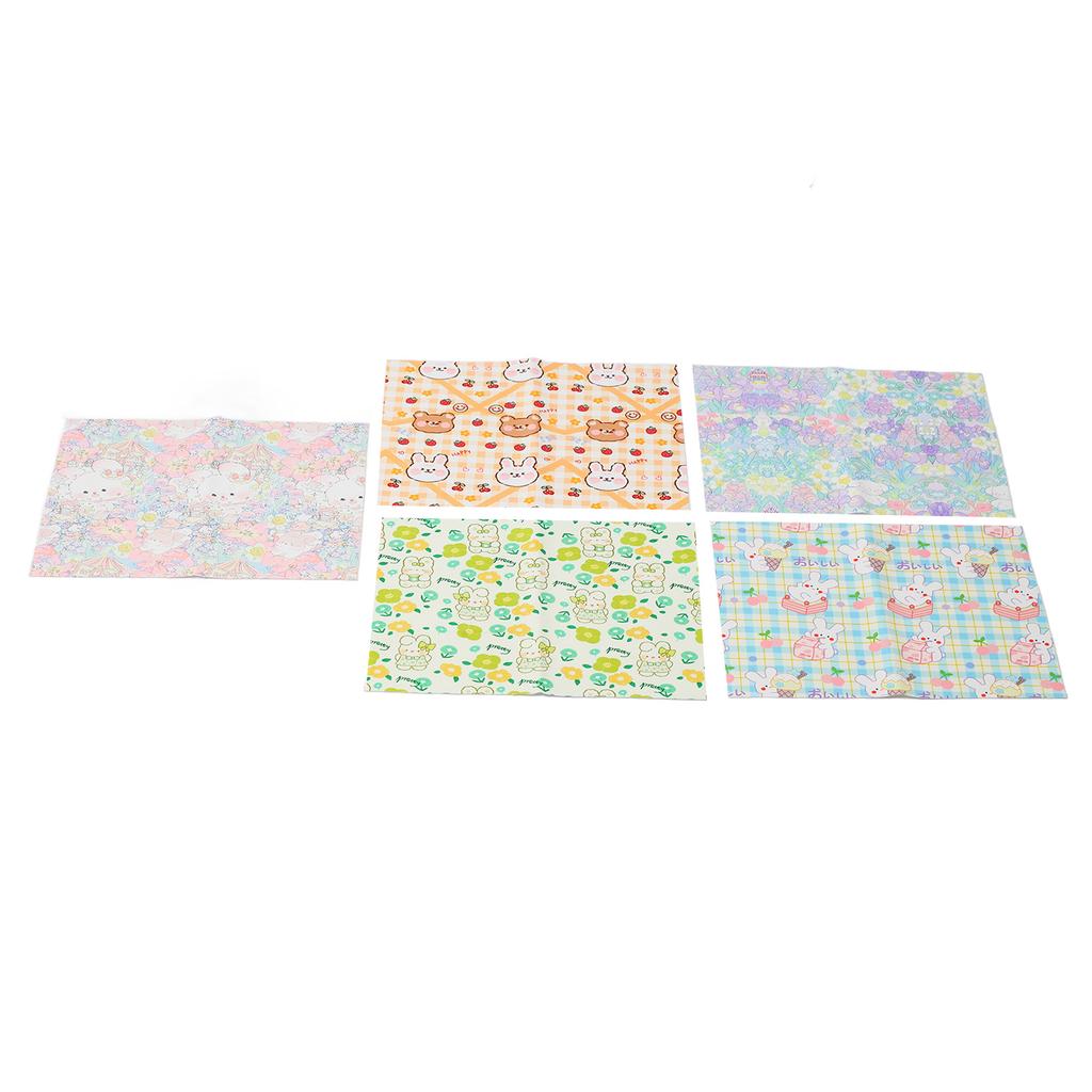 5 Pcs Sewing Fabric Cute Cartoon Pattern Waterproof Anti Fading Soft Touch DIY Quilting Cloth for Tablecloth Bag