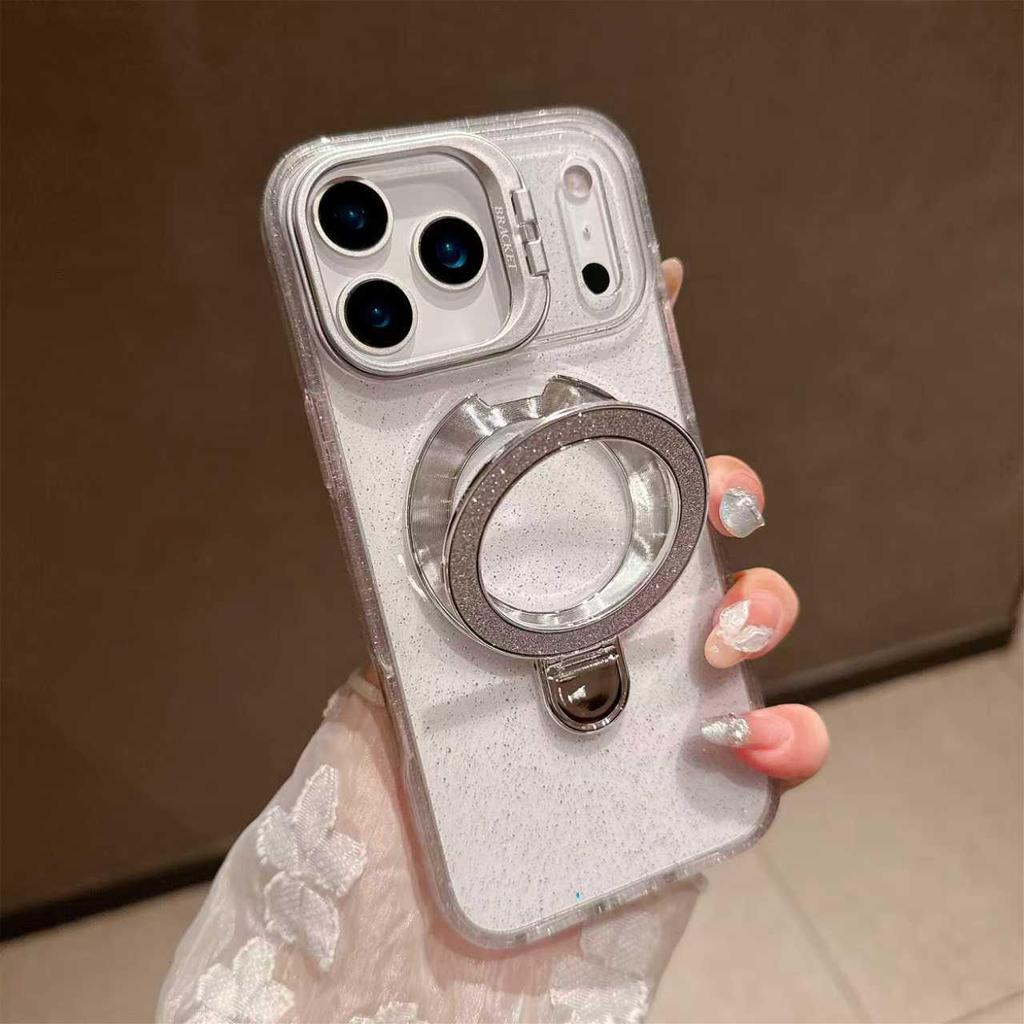 Совместим с Apple iPhone 17 Pro Max, Чехол для телефона со встроенной подставкой, покрытие-глиттер, защита от падений, дизайн «Яркая тень».