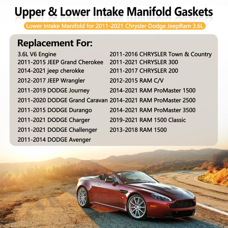 New Intake Manifold Upper & Lower Gasket Set Fits Chrysler Dodge Jeep Ram 3.6L 2011-2019 5184331AC 5184562AC