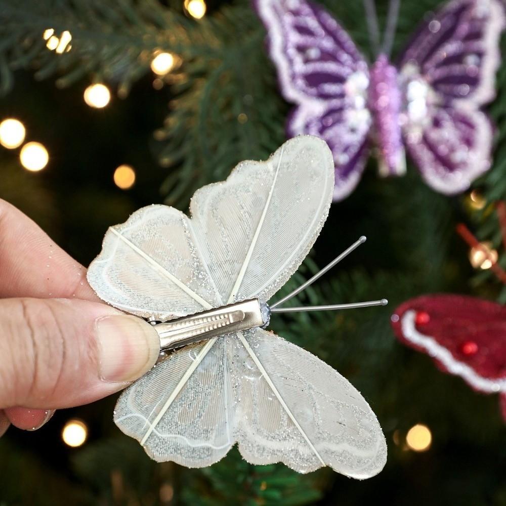 6pcs Glitter Christmas Artificial Fabric Plastic with Clip Xmas Tree Decorations Colorful Sparkling Christmas Hanging
