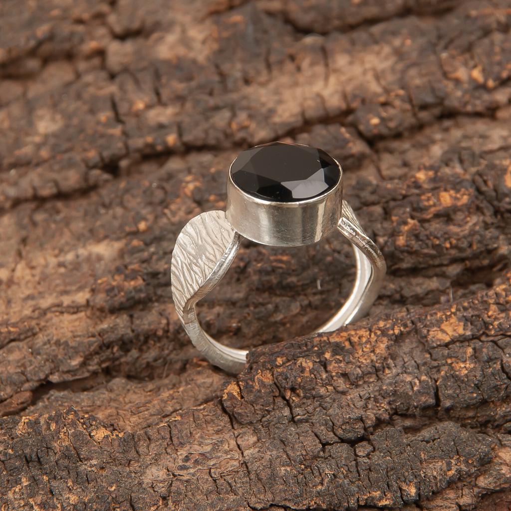 Драгоценный камень Черный Оникс Ювелирные изделия из серебра 925 пробы Кольцо ручной работы для свадебного подарка RR-1-34