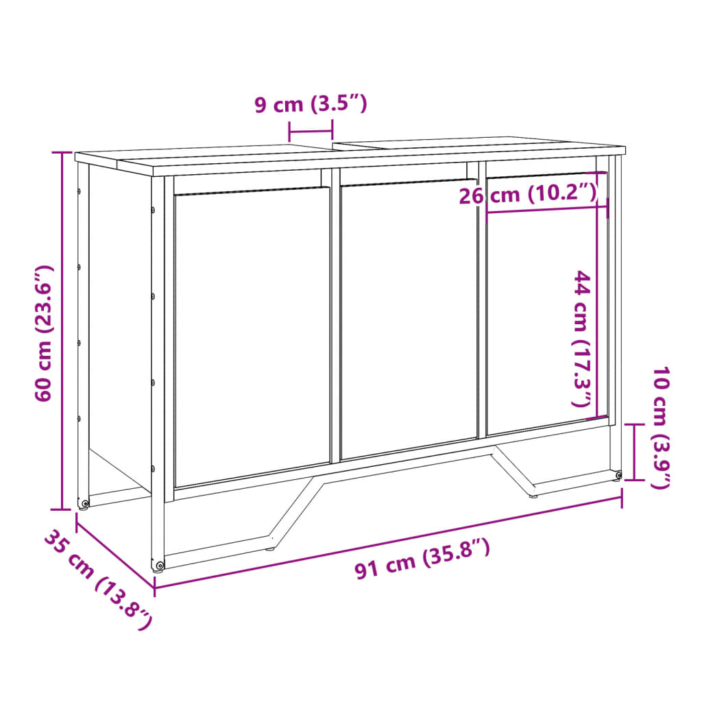 Bathroom Vanity Cabinet Smoked Oak 91 x 35 x 60 cm Engineered Wood