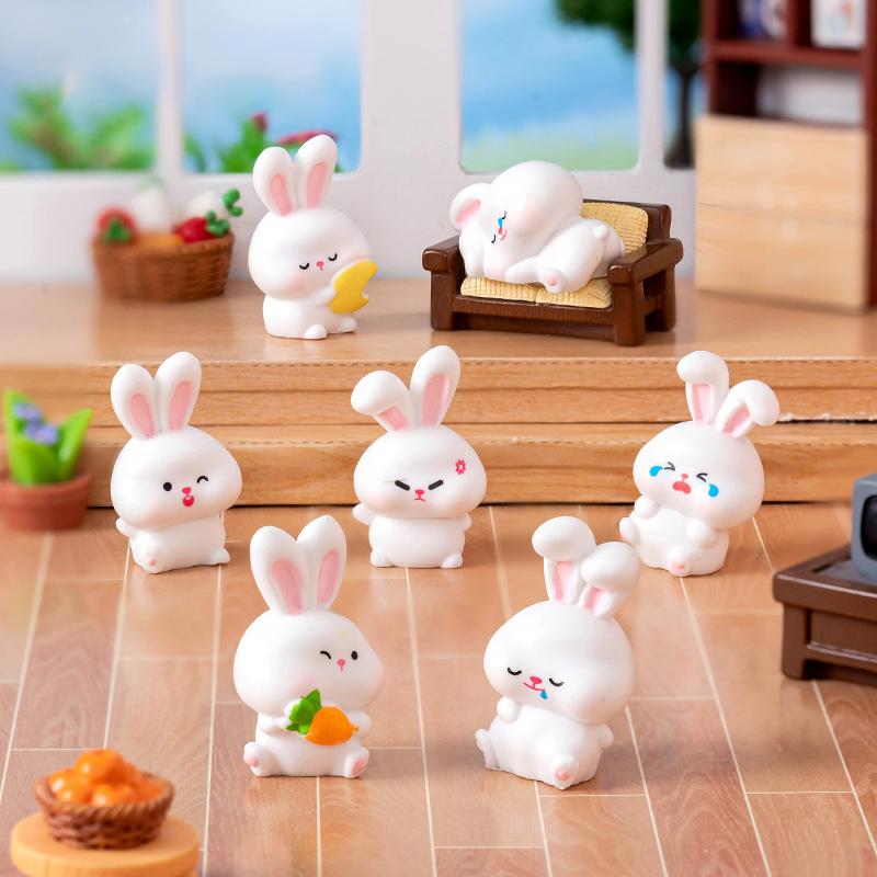8 шт. светящийся мини-кролик орнамент мультяшный кролик фигурка микро пейзаж автомобиль интерьер настольное украшение