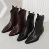 Women's Pointed Toe Western Boots Autumn Comfortable Back Zip Short Boots Solid Color Thick Heel Shoes Zapatos De Mujeres