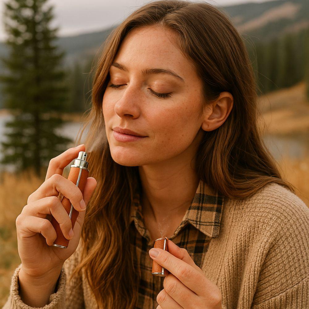 PU Leather Mini Perfume Bottle Refillable Empty Cosmetic Containers Spray Rotating Bottle Gift