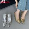 Fashion Female Metal Rivet Women Thin Heels Pumps Shoes Slingbacks Footwear Fashion Pointed Toe Ladies High Heels Shoes Sandals Big Size