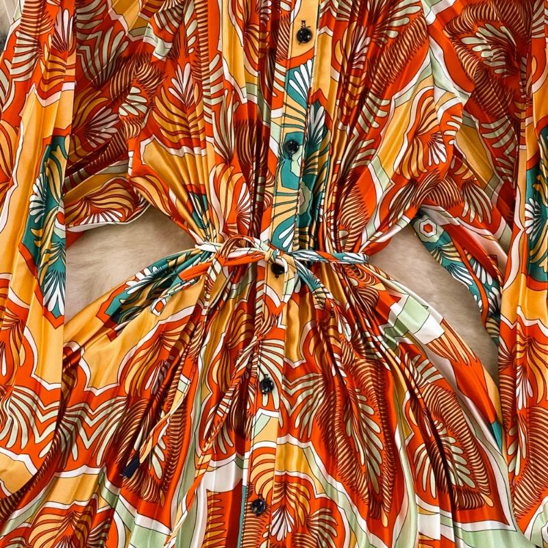 Платья Temperament Lantern Длинные рукава Круглый вырез Тонкий однобортный принтованное платье Элегантные винтажные шикарные женские платья