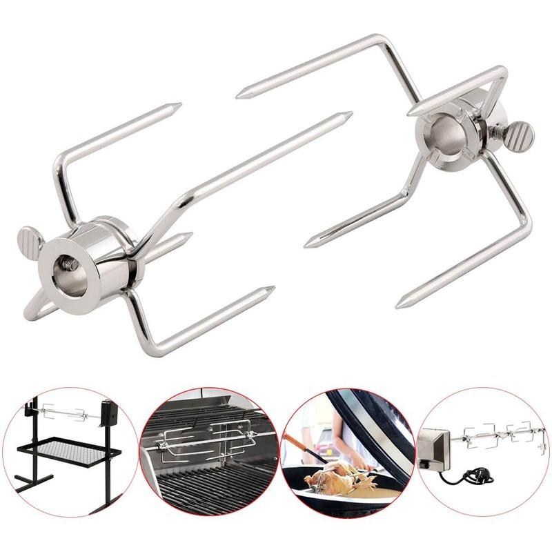 1set Stainless Steel Rotisserie Meat Forks Clamp Grill Meatpicks Barbecue Skewer With Locking Screw Quick Adjustments BBQ Tools