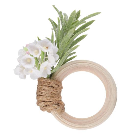 Farmhouse Table Decor Artificial Rosemary Napkin Ring, Wooden Ring Holder, Rustic Faux Wedding Settings Flower for Bridal Shower Dining