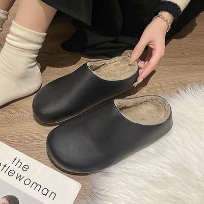 Модные женские туфли на плоской подошве из меха, домашние хлопковые туфли, зимняя тенденция 2025 года, новые короткие плюшевые теплые шлепанцы, модные туфли с открытой пяткой Zapatillas Mujer