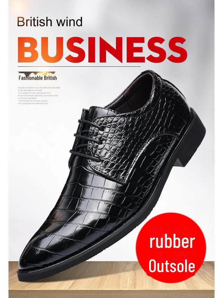 2024 Men's Crocodile Pattern Leather Shoes - Business & Casual, British Korean Style, Large Size, Pointed Toe