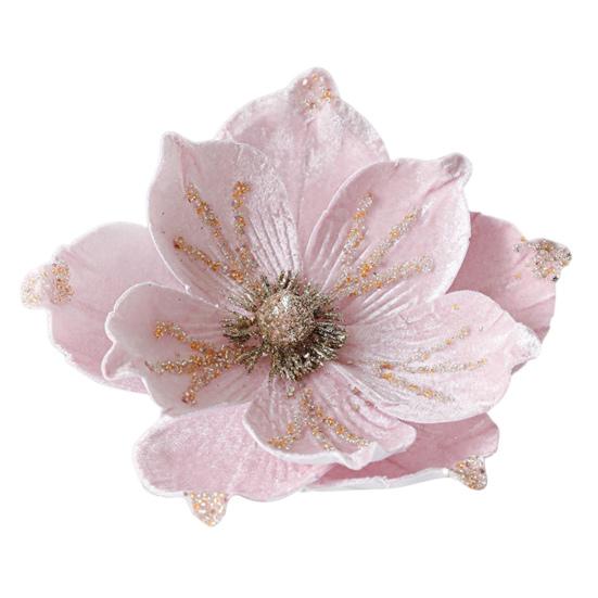 Artificial Poinsettia Flower Picks Velvet Glitter Magnolia Flower with Stem Christmas Tree Ornaments for Xmas New Year Party Wedding Holiday Decor