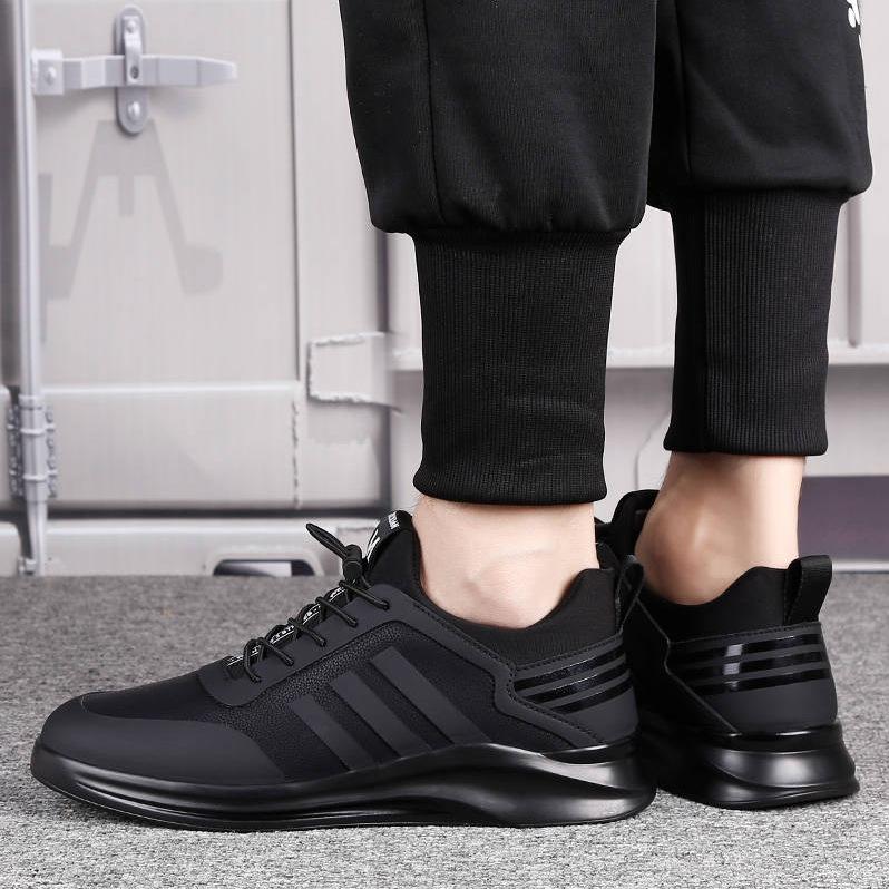 Sports Shoes Men's Shoes 2025 Spring and Autumn New Leather Waterproof and Odor Proof Casual Shoes Versatile Black Running