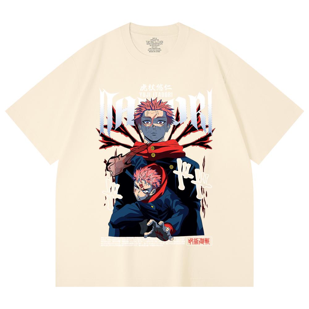 230 Gsm 100% Cotton Jujutsu Kaisen V20 Yuji Print Unisex Heavy Cotton T Shirt