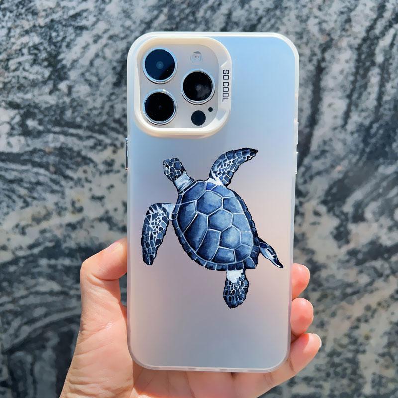 Крутой чехол для телефона с узором морской черепахи для iPhone 15 14 Pro Max 11 12 13 Pro Max Mini 15 Plus Сине-морской дизайн черепахи Лазерные чехлы