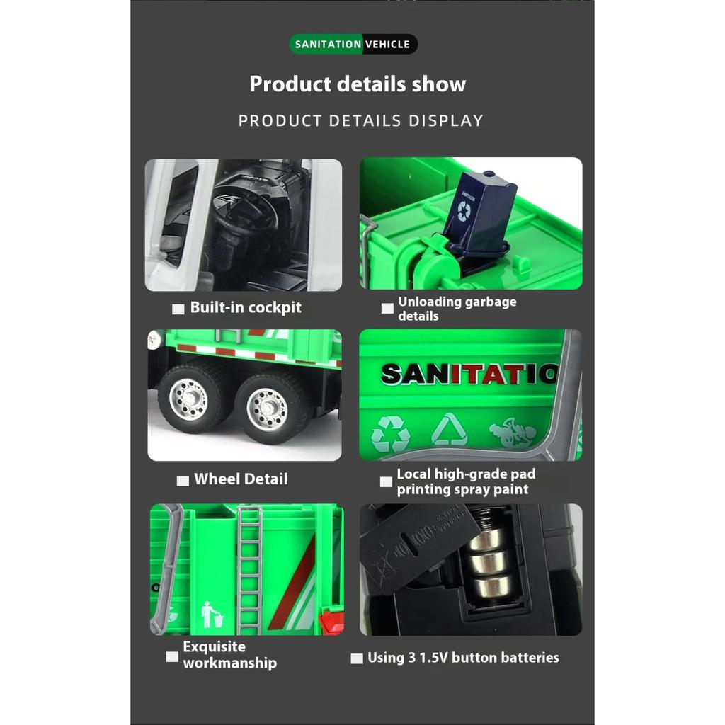 1/35 Мусоровоз для городской санитарии Сплавная машина Литая металлическая модель Детские инженерные игрушки Подарок на день рождения для детей